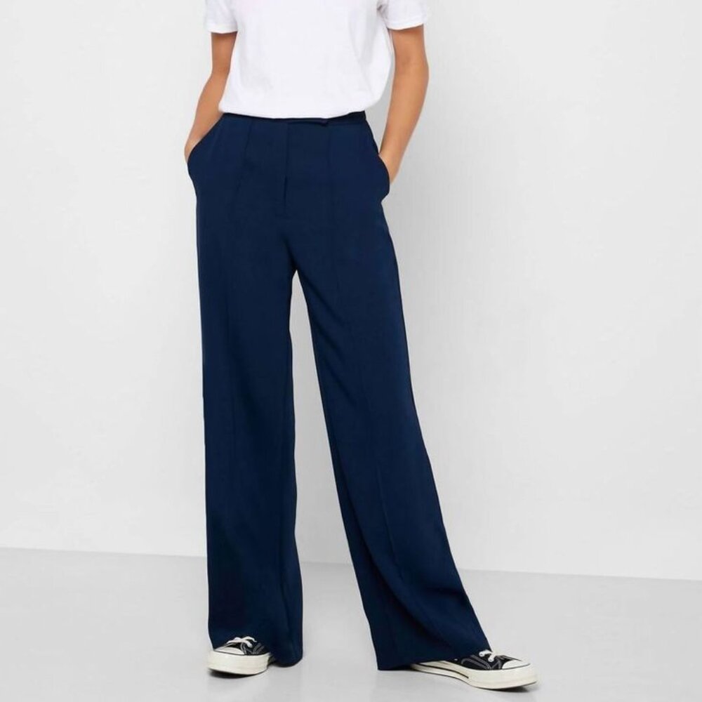 High Waist Wide Leg Light Weight Trouser Pants sz M - Classic Navy